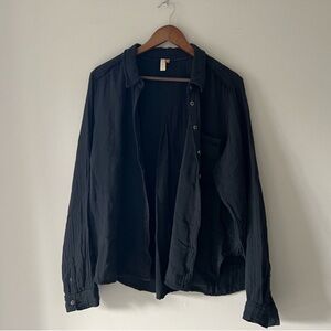 Pilcro Anthropologie Black Button Down Slouchy Cotton Shirt Size XL
